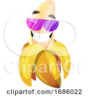 Poster, Art Print Of Banana With Pink Sunglasses Smiling Illustration Vector On White Background