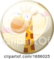 Poster, Art Print Of Cartoon Character Of A Yellow Giraffe With Brown Dots Smiling Vector Illustration In Light Grey Circle On White Background