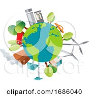 Poster, Art Print Of Planet And Its Environment Illustration Vector On White Background