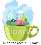 Poster, Art Print Of Illustration Of A Green Cup And Nature On Top Illustration Vector On White Background