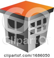 Poster, Art Print Of Simple Grey Building With Orange Rooftop Vector Illustration On A White Background