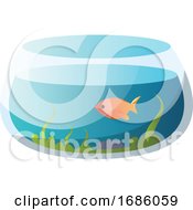 Poster, Art Print Of Round Fishbowl With One Goldfish Vector Illustration On A White Background