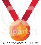 Poster, Art Print Of Vector Illustration Of A First Place Medal On Red Strip On A White Background