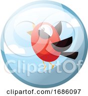 Cartoon Character Of A Red Bird With Black Wings Vector Illustration In Grey Light Blue Circle On White Background