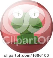 Cartoon Character Of A Green Frog Sitting Vector Illustration In Red Circle On White Background