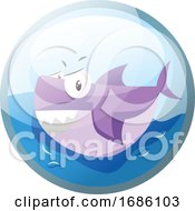 Poster, Art Print Of Cartoon Character Of An Angry Purple Shark In The Water Vector Illustration In Blue Circle On White Background