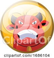 Cartoon Character Of A Red Angry Bull Vector Illustration In Yellow Circle On White Background by Morphart Creations