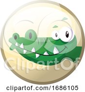 Poster, Art Print Of Cartoon Character Of A Green Crocodile Smiling Vector Illustration In Light Yellow Circle On White Background