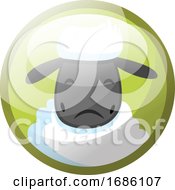 Poster, Art Print Of Cartoon Character Of White Sheep Looking Sad Vector Illustration In Light Green Circle On White Background
