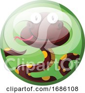 Poster, Art Print Of Cartoon Character Of Dark Red With Yellow Dots Smiling Snake Vector Illustration In Light Green Circle On White Background