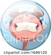 Poster, Art Print Of Cartoon Character Of A Girl Crying Vector Illustration In Light Blue Circle On White Background