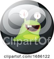 Cartoon Character Of A Green Smiling Snail Vector Illustration In Dark Grey Circle On White Background