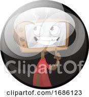 Poster, Art Print Of Cartoon Character Of Human Looking Tv Vector Illustration In Grey Circle On White Background