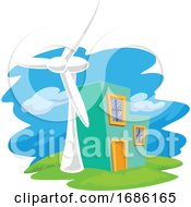 Poster, Art Print Of Vector Of Wind Turbine Next To A House