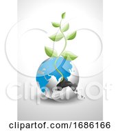 Poster, Art Print Of Vector Of Broken Earth With New Plant Growing Out Of It