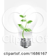 Poster, Art Print Of Vector Of Light Bulb With Green Plant