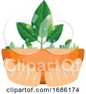 Poster, Art Print Of Illustration Of Hands Holding Plants Illustration Vector On White Background