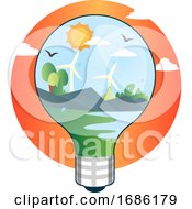 Poster, Art Print Of Renewable Sources Of Energy In Lightbulb Illustration Vector On White Background