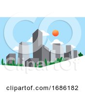Poster, Art Print Of Illustration Of A Gray City Buildings02 Design