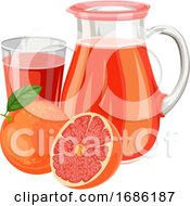 Poster, Art Print Of Vector Illustration Of Fresh Grapefruit Juice