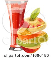 Poster, Art Print Of Vector Of Sliced Fruit And Glass Of Mocktail
