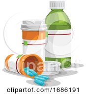 Poster, Art Print Of Vector Of Prescription Capsule And Bottles