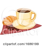 Poster, Art Print Of Coffee Cup With Croissants