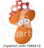 Poster, Art Print Of Sad Cartoon Mushroom Illustration Vector On White Background