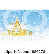 Poster, Art Print Of Snowman And Winter Cabin