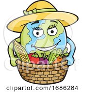 Poster, Art Print Of Planet Earth Farmer With Produce