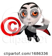 3d Funny Cartoon Vampire Dracula Character Holding A Copyright Symbol