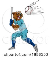 Poster, Art Print Of Bear Baseball Player Mascot Swinging Bat At Ball