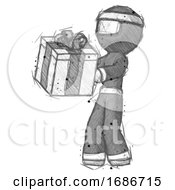Poster, Art Print Of Sketch Ninja Warrior Man Presenting A Present With Large Bow On It