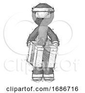 Sketch Ninja Warrior Man Gifting Present With Large Bow Front View
