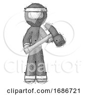 Poster, Art Print Of Sketch Ninja Warrior Man Holding Hammer Ready To Work