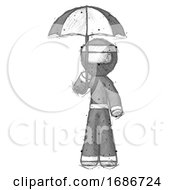 Poster, Art Print Of Sketch Ninja Warrior Man Holding Umbrella