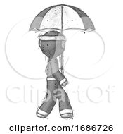Poster, Art Print Of Sketch Ninja Warrior Man Woman Walking With Umbrella
