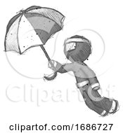 Poster, Art Print Of Sketch Ninja Warrior Man Flying With Umbrella