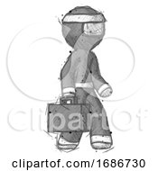 Poster, Art Print Of Sketch Ninja Warrior Man Walking With Briefcase To The Right