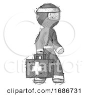 Sketch Ninja Warrior Man Walking With Medical Aid Briefcase To Right
