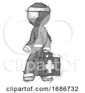 Sketch Ninja Warrior Man Walking With Medical Aid Briefcase To Left