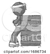 Sketch Ninja Warrior Man Resting Against Server Rack
