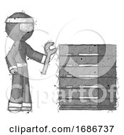 Poster, Art Print Of Sketch Ninja Warrior Man Server Administrator Doing Repairs
