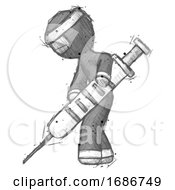 Poster, Art Print Of Sketch Ninja Warrior Man Using Syringe Giving Injection