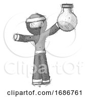 Poster, Art Print Of Sketch Ninja Warrior Man Holding Large Round Flask Or Beaker