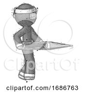 Sketch Ninja Warrior Man Walking With Large Thermometer