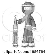 Poster, Art Print Of Sketch Ninja Warrior Man Standing With Large Thermometer