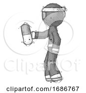 Sketch Ninja Warrior Man Holding Pill Walking To Left