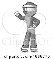 Poster, Art Print Of Sketch Ninja Warrior Man Waving Right Arm With Hand On Hip