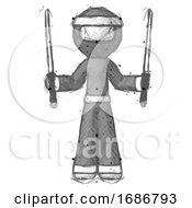 Sketch Ninja Warrior Man Posing With Two Ninja Sword Katanas Up